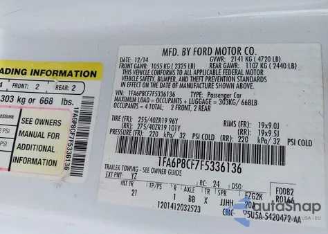 2015 Ford Mustang Gt из США, поврежденный, VIN 1FA6P8CF7F5336136